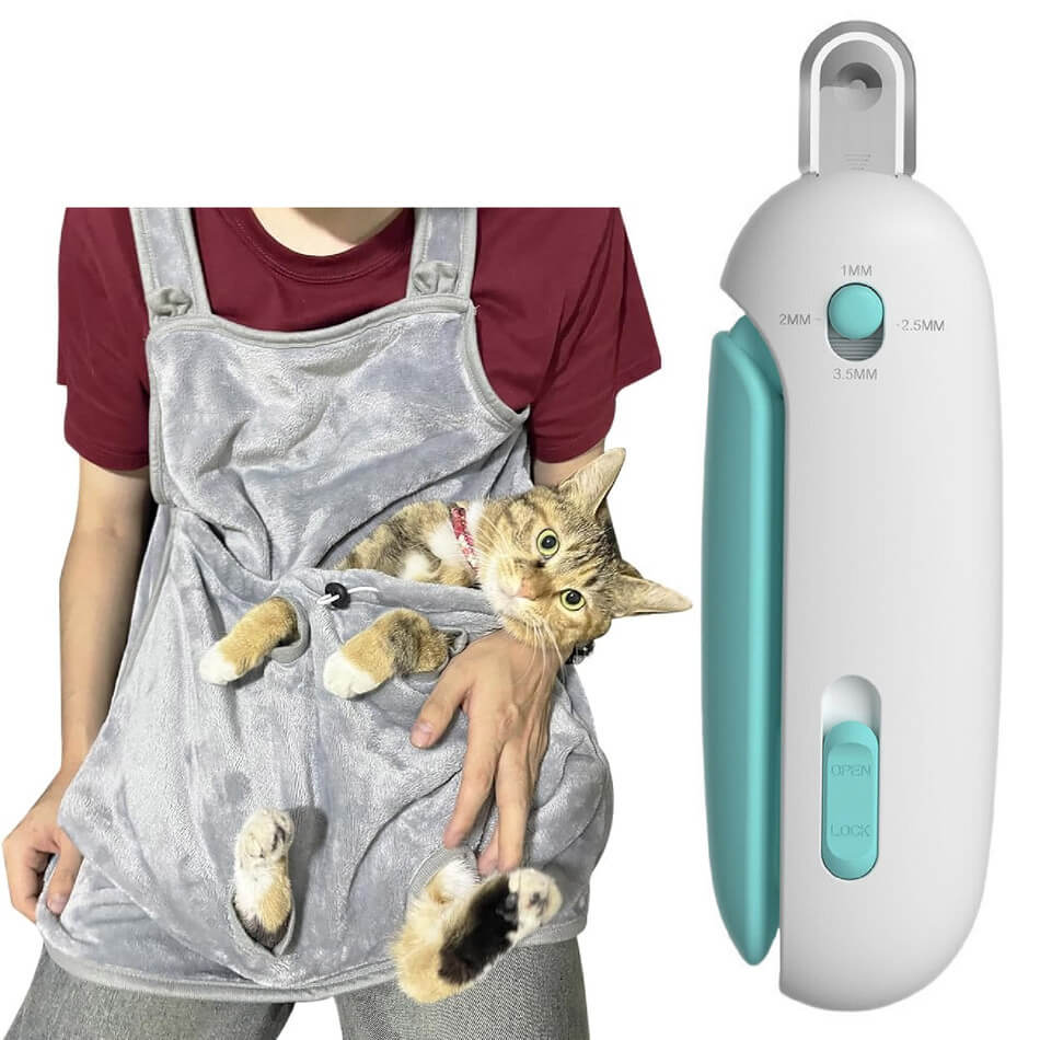 😻Combo Amor Gatuno – Delantal + Cortauñas para Gatos 🇺🇸 Importado