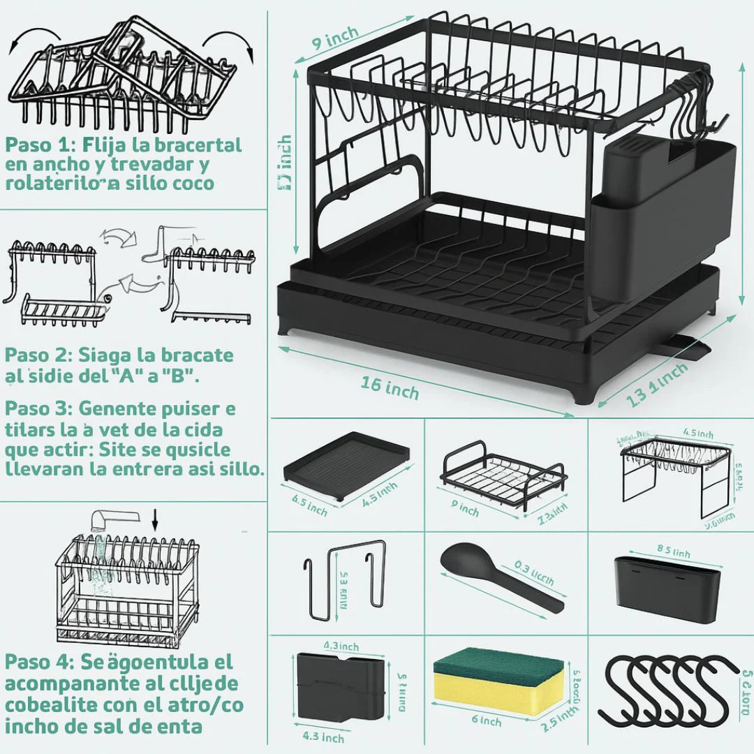 Dishy® Escurridor de 2 Niveles en Acero al Carbono – Importado 🇺🇸 🎁HOY 40%DCTO🎁