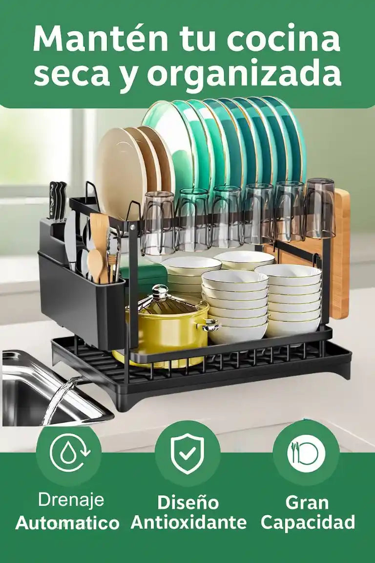 Dishy® Escurridor de 2 Niveles en Acero al Carbono – Importado 🇺🇸 🎁HOY 40%DCTO🎁