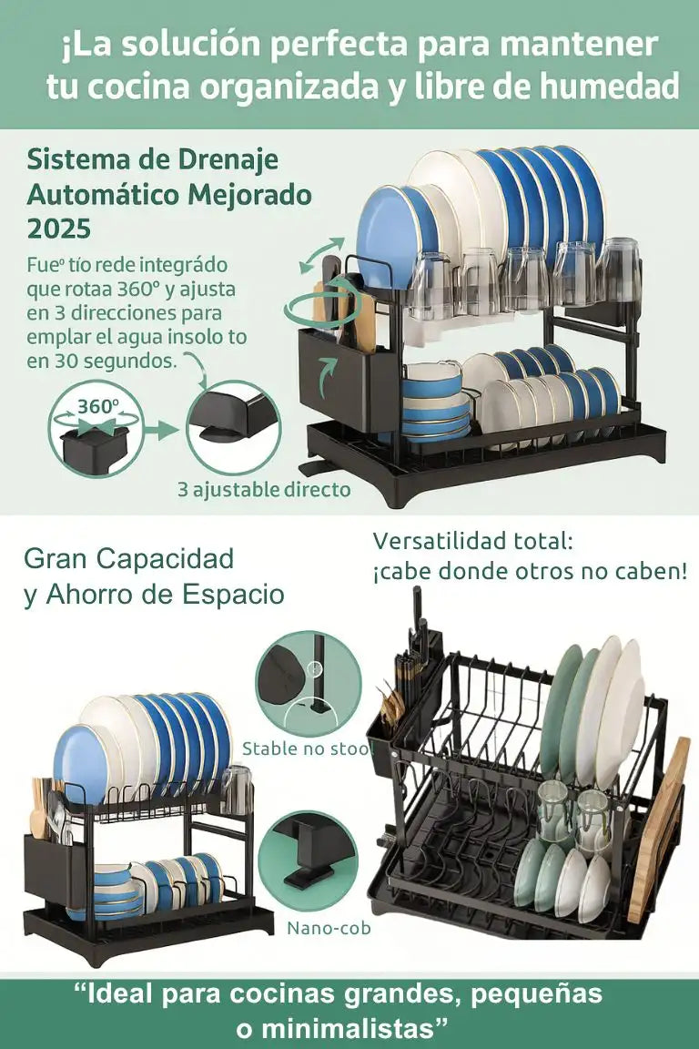 Dishy® Escurridor de 2 Niveles en Acero al Carbono – Importado 🇺🇸 🎁HOY 40%DCTO🎁