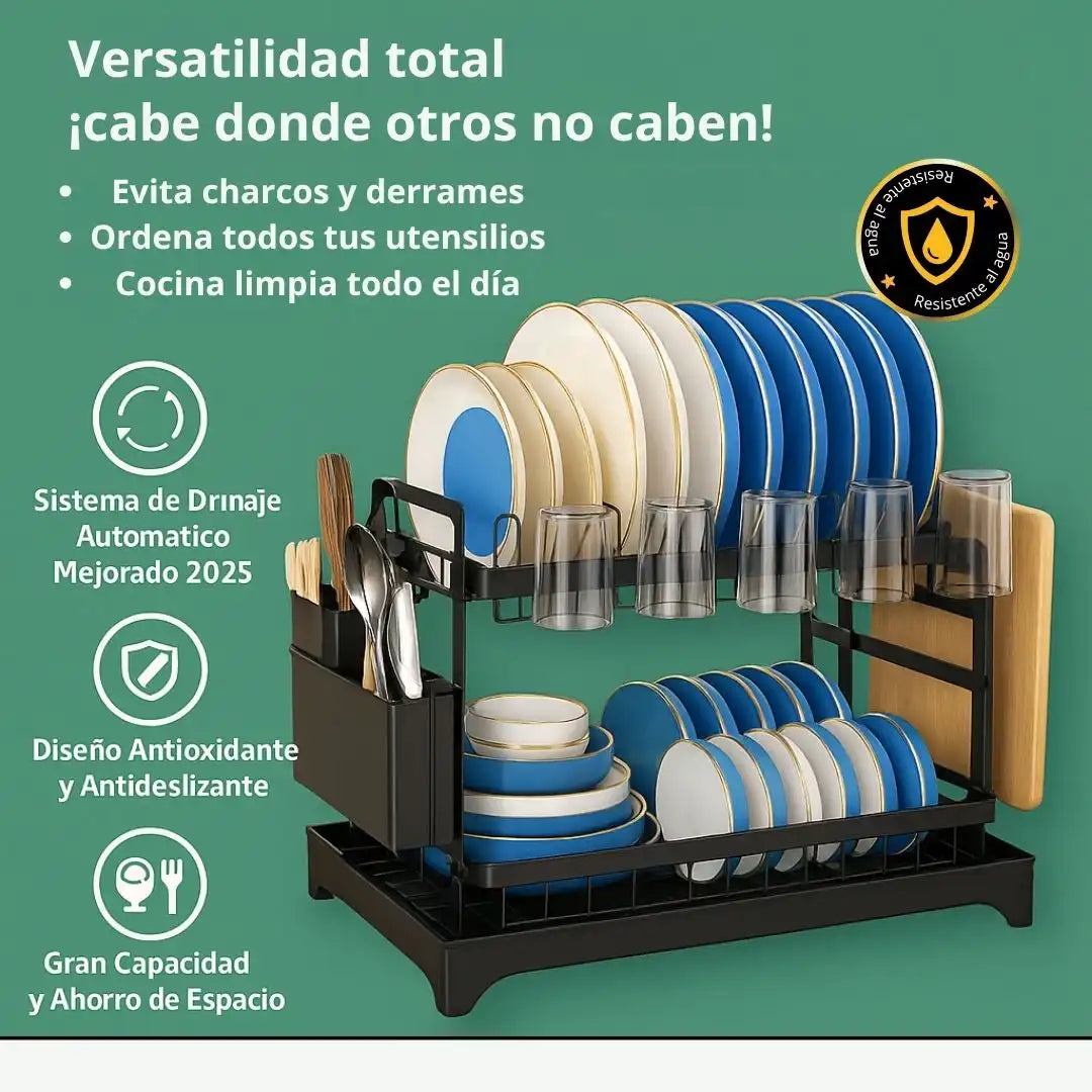 Dishy® Escurridor de 2 Niveles en Acero al Carbono – Importado 🇺🇸 🎁HOY 40%DCTO🎁