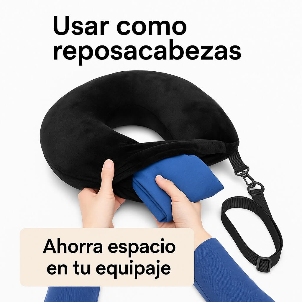 💤✈️ SmartTravel® Cojín de Viaje 2 en 1 —  Empaca Inteligente, Descansa Mejor.