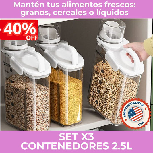 SET X3 FoodSeal® Contenedor Hermético Libre de BPA🍃 2.5L - Importado 🇺🇸