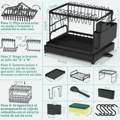 Dishy® Escurridor de 2 Niveles en Acero al Carbono – Importado 🇺🇸 🎁HOY 40%DCTO🎁