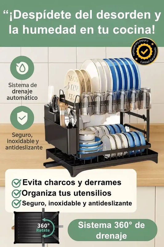 Dishy® Escurridor de 2 Niveles en Acero al Carbono – Importado 🇺🇸 🎁HOY 40%DCTO🎁